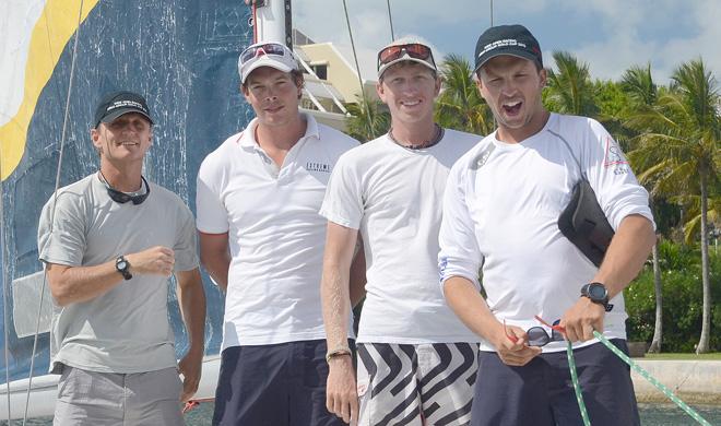 Josh Greenslade (center Right), Tom Herbert-Evans, Sean Evans and Blythe Walker - Crews prepare for their practice time in the classic IOD sloops uned for the Argo Group Gold Cup, Stage 5 of the Alpari World Match Racing Tour ©  Talbot Wilson / Argo Group Gold Cup http://www.argogroupgoldcup.com/
